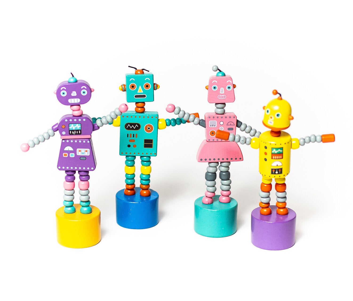 Retro Robot Push Puppets - Set of 4