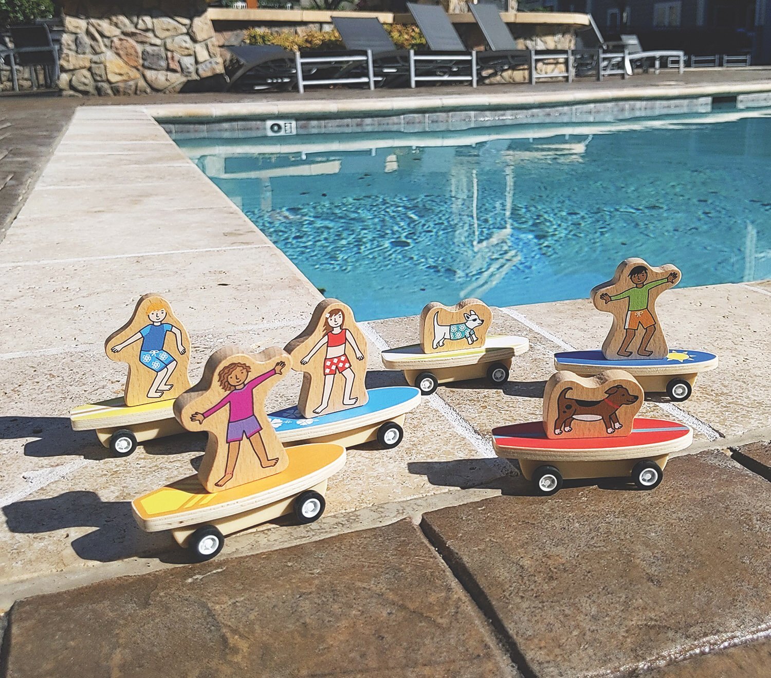Surfer Kids & Dogs Pull Back - Set of 3
