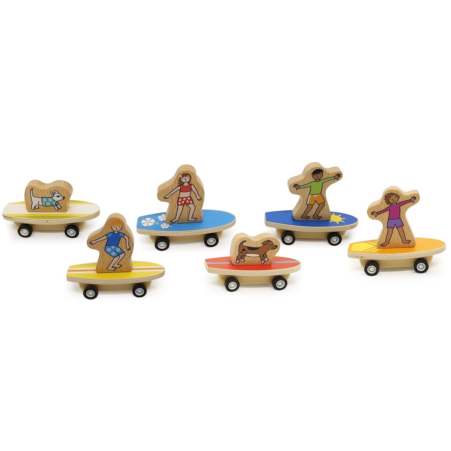 Surfer Kids & Dogs Pull Back - Set of 3